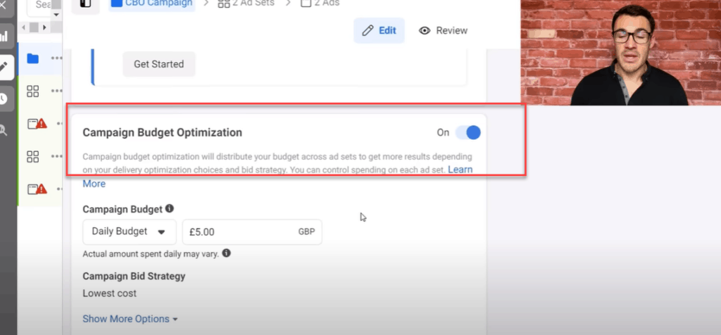 using campaign budget optimization on Facebook ads.