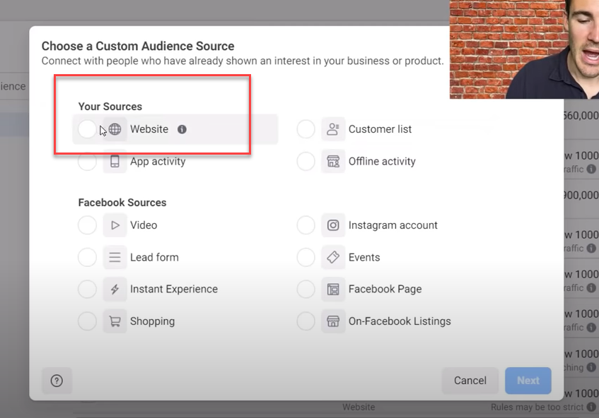 Website custom audience