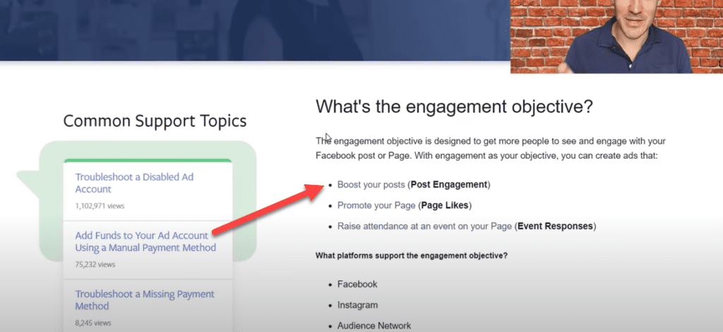 Facebook's definition of the engagement objective