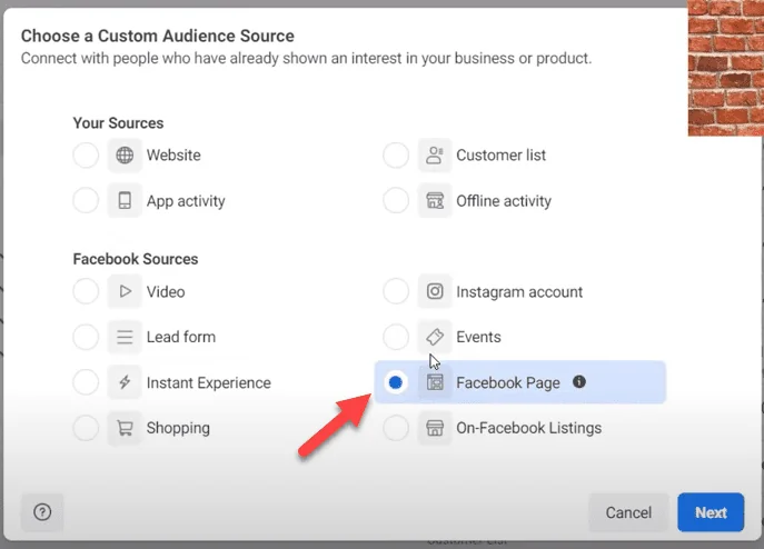 custom audience from Facebook page