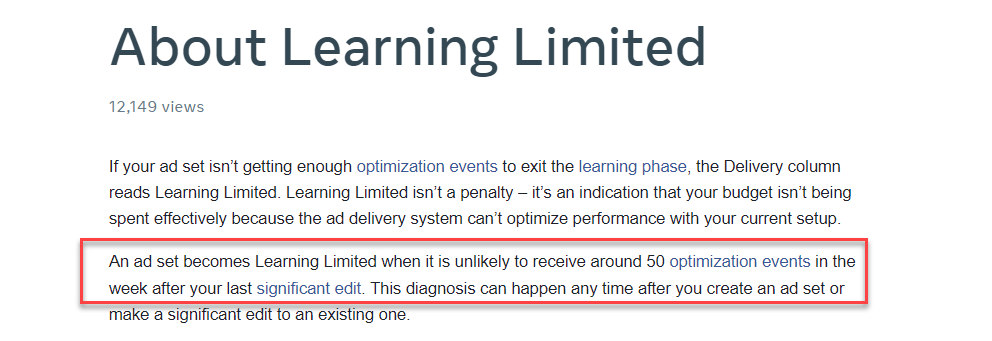 Facebook's explanation of learning limited status