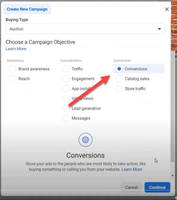 select a conversion campaign