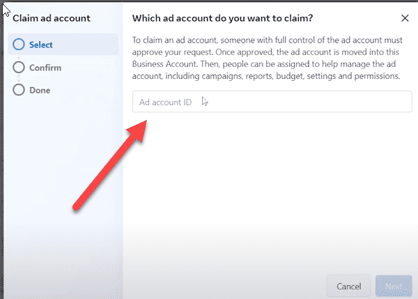 Put ad account ID in box