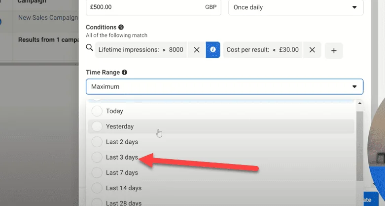 Set your campaign to look back 3 days for sales data.