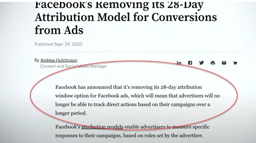 Facebook removing 28 day attribution settings