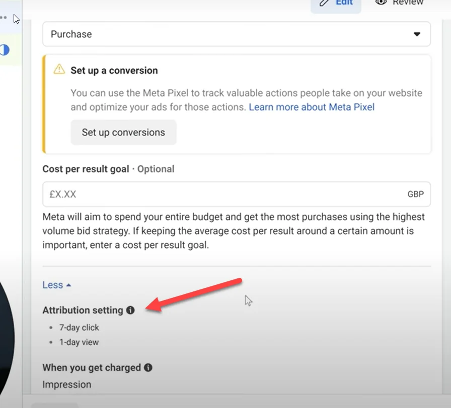 Attribution settings in Facebook