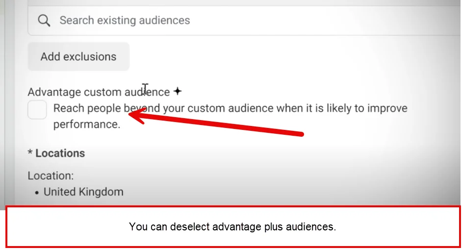 Here's where to turn off advantage plus audiences