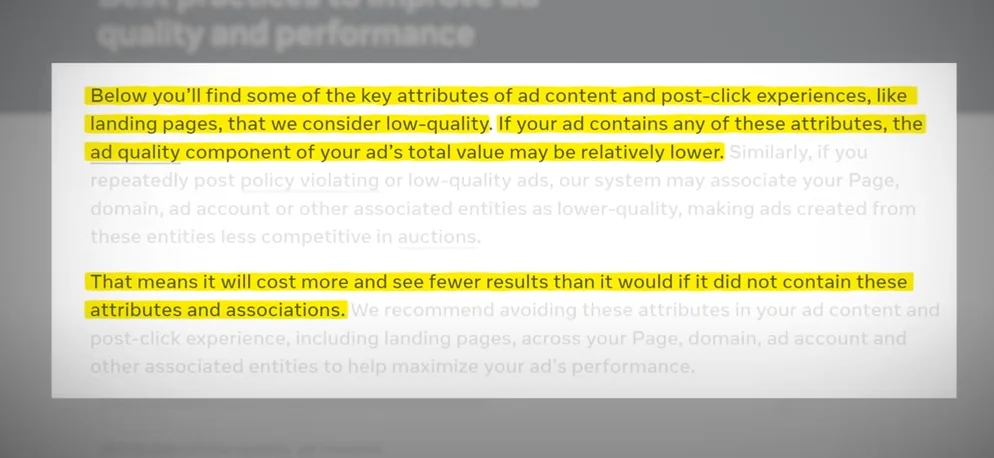 Facebook factors for post click experiences