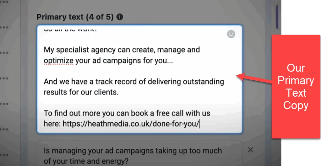 Our primary meta text copy